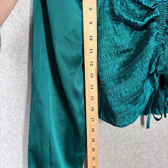 Satin Ruched Smocked Corset Top Medium Emerald Teal Milkmaid Feminine Romantic - Picture 6 of 9